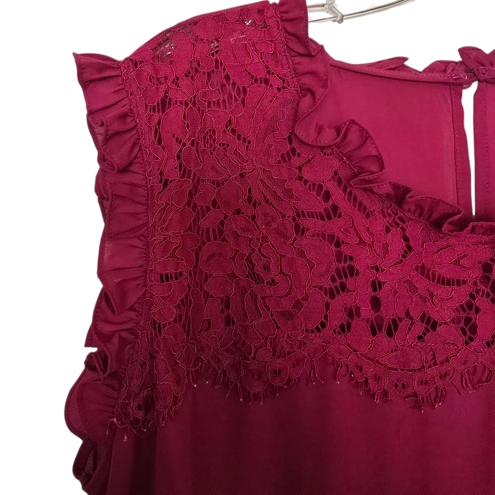 City Chic Women's Magenta Lace Ruffle Sleeveless Blouse - Picture 2 of 4